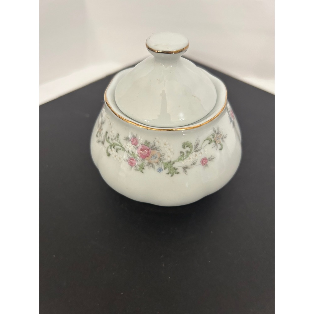 Sugar Bowl White Floral Gold Trim Fine China Lidded Truly Tasteful Collectible